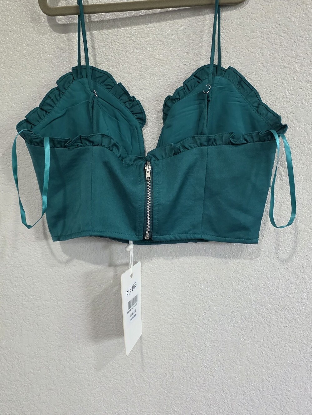 Teal Ruffle V-Neck Crop Top - Picture 3 of 5